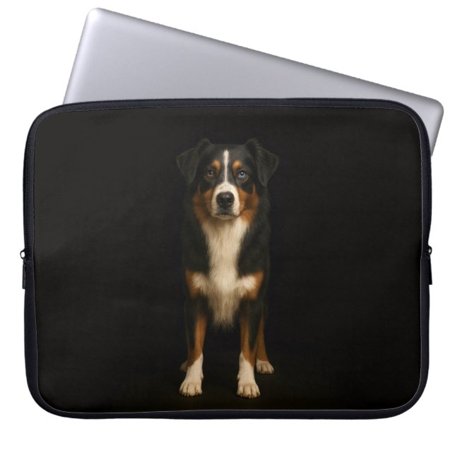 Housse pour ordinateur portable Luxe Noir, chien B (Devant)