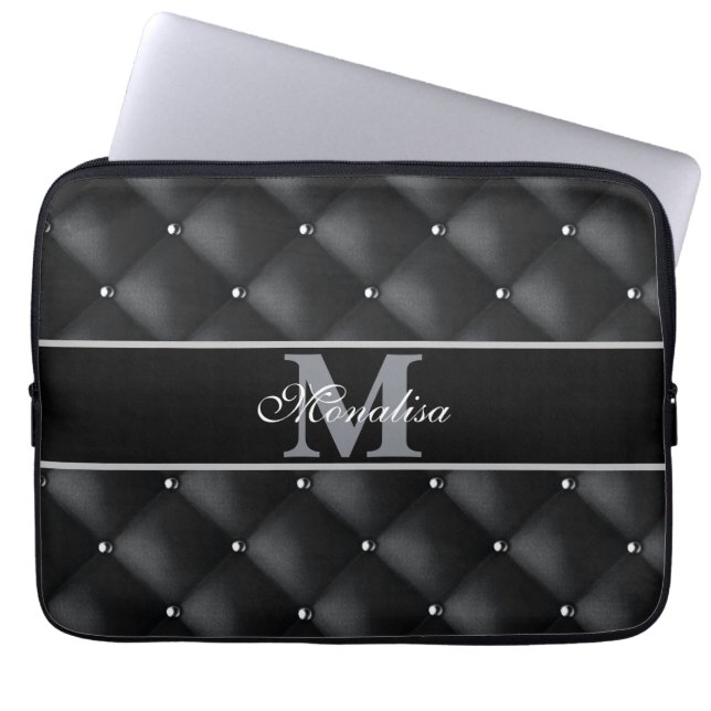 Housse Pour Ordinateur Portable luxurious black design monogramed personalized   (Devant)