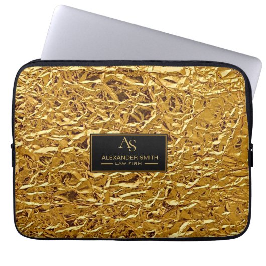 Housse Pour Ordinateur Portable Luxury Crumpled Gold Foil Texture Elegant Metallic (Devant)