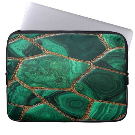 Housse Pour Ordinateur Portable Luxury Emerald Malachite Green Marble Abstract (Devant)