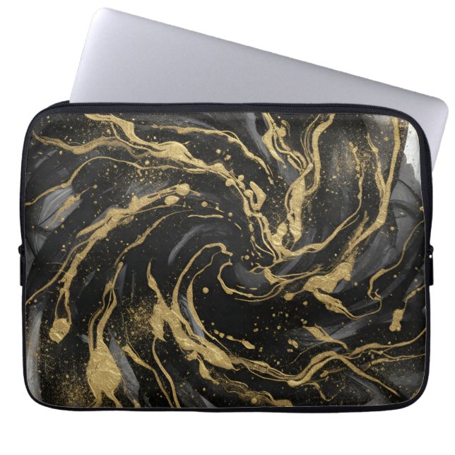 Housse Pour Ordinateur Portable Luxury Gold and Black Abstract Marble  (Devant)