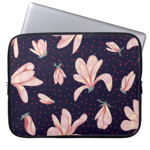 Housse Pour Ordinateur Portable Magnolias florissants, motif vintage dessiné à la