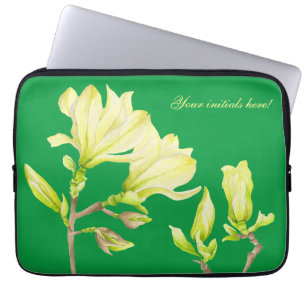 Housse Pour Ordinateur Portable Magnolias Jaune sur un manche d'ordinateur portabl