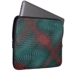 Housse Pour Ordinateur Portable maillage tordu numérique de fil cyan vif sur rouge