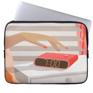 Housse Pour Ordinateur Portable Main des femmes poussant le bouton snooze du révei