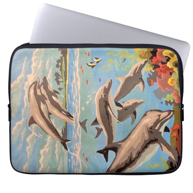 Housse Pour Ordinateur Portable Main Painted by Number | Dolphins | (Devant)