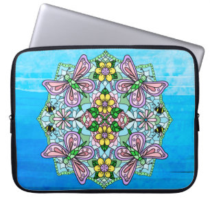 Housse Pour Ordinateur Portable Main rose et bleu clair dessinée Mandala