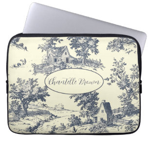 Housse Pour Ordinateur Portable Maison de ferme française personnalisée Toile bleu