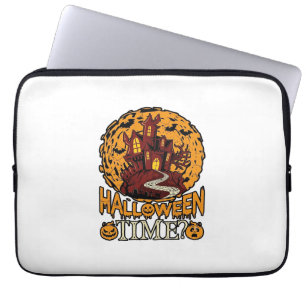 Housse Pour Ordinateur Portable Maison Hantée Halloween Pleine Lune Citrouilles