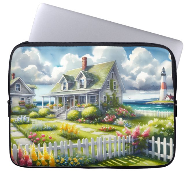Housse Pour Ordinateur Portable Maisonnette avec vue sur le phare (Devant)