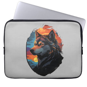 Housse Pour Ordinateur Portable Majestic Husky contre le coucher du soleil vue de