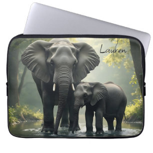 Housse Pour Ordinateur Portable Maman et bébé éléphant Personnalisé