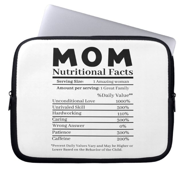 Housse Pour Ordinateur Portable Maman Faits nutritionnels (Devant)