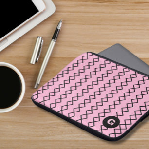 Housse Pour Ordinateur Portable Manche de bureau géométrique Monogramme rose