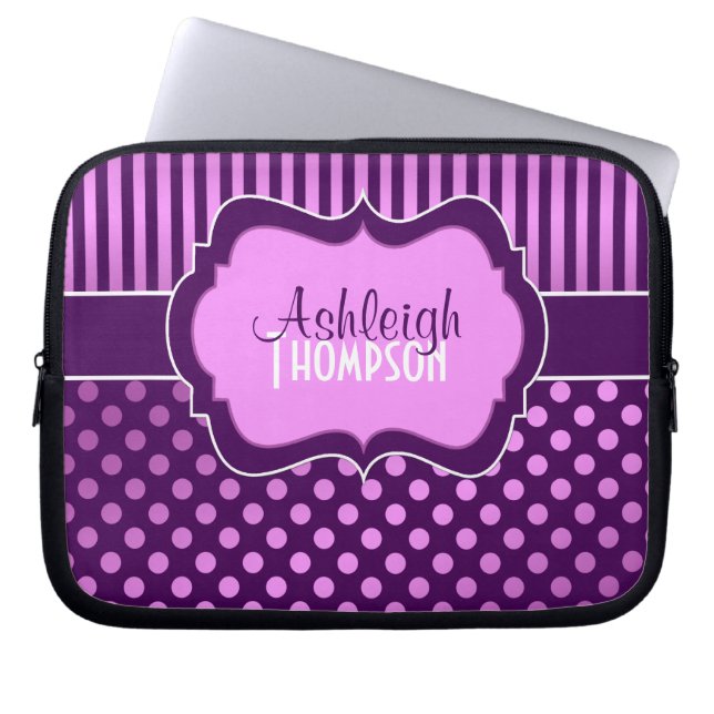 Housse Pour Ordinateur Portable Manche d'ordinateur portable blanc Lilac Polka (Devant)