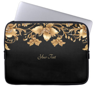 Housse Pour Ordinateur Portable Manche d'ordinateur portable Floral Orné Noir Or