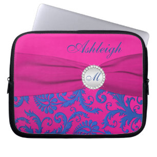 Housse Pour Ordinateur Portable Manche d'ordinateur portable Fuchsia Blue Damask F