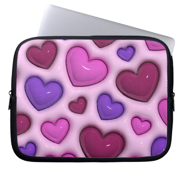 Housse Pour Ordinateur Portable Manche Ordinateur Portable Avec Coeurs Lustrés 3D (Devant)