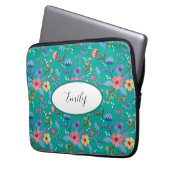 Housse Pour Ordinateur Portable Manches Turquoise Floral Personnalisées (devant gauche)