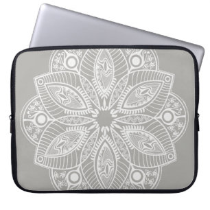 Housse Pour Ordinateur Portable Mandala blanc exotique sur Arrière - plan gris