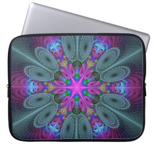 Housse Pour Ordinateur Portable Mandala coloré art spirituel fractal avec rose