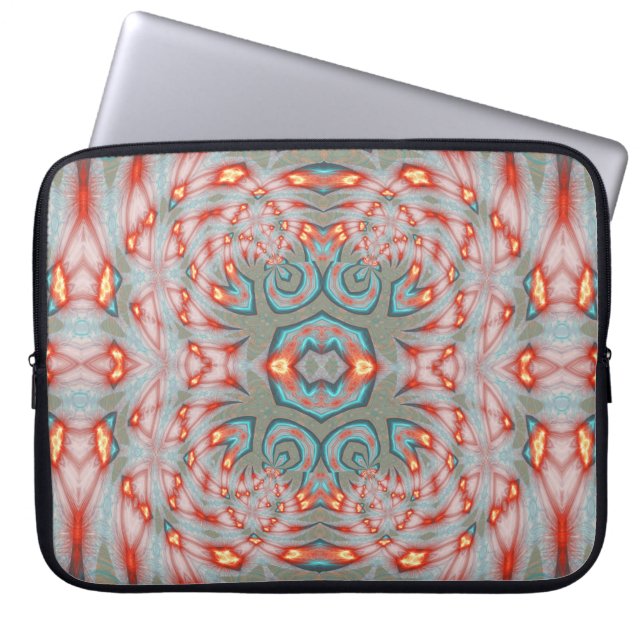 Housse Pour Ordinateur Portable Mandala de feu rouge cyan (Devant)