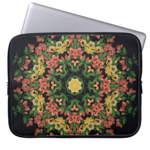 Housse Pour Ordinateur Portable Mandala floral : rouge, vintage jaune.