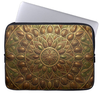 Housse Pour Ordinateur Portable Mandala florale en bronze doré orné, embouti