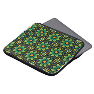 Housse Pour Ordinateur Portable Mandala Motif géométrique vert et jaune Floral