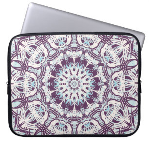 Housse Pour Ordinateur Portable Mandala Spirituel Kaléidoscope Bleu Violet Blanc