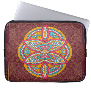 Housse Pour Ordinateur Portable Mandalas sur Maroon conception de répétition