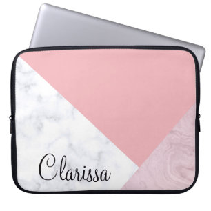 Housse Pour Ordinateur Portable Marbre blanc de rose en pastel de poussin élégan
