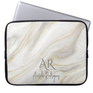 Housse Pour Ordinateur Portable Marbre blanc Parties scintillant or Jade personnal