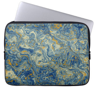 Housse Pour Ordinateur Portable Marbre bleu et or
