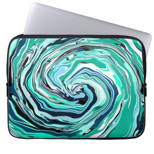 Housse Pour Ordinateur Portable Marbre bleu, Turquoise, turquoise et blanc