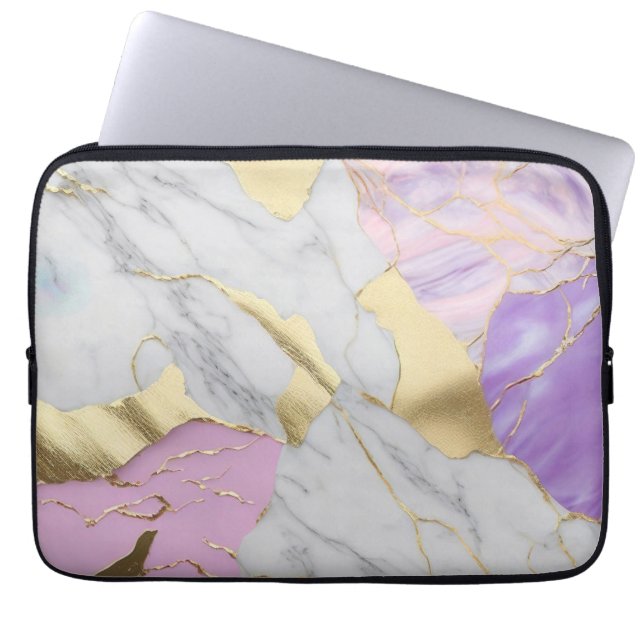 Housse Pour Ordinateur Portable Marbre Luxe Lavande & Or (Devant)