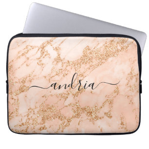 Housse Pour Ordinateur Portable Marbre rose Parties scintillant or, Nom de script