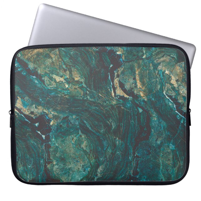 Housse Pour Ordinateur Portable Marbre vert foncé : texture luxueuse. (Devant)