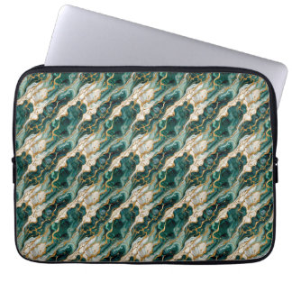 Housse Pour Ordinateur Portable Marbre Vert Or Tourbillon Luxe Abstrait
