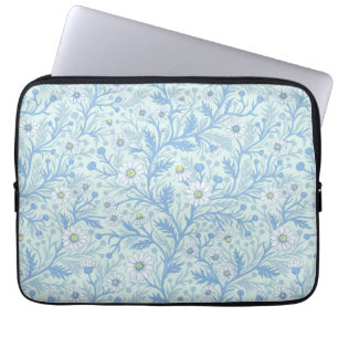 Housse Pour Ordinateur Portable Marguerites en blanc et bleu sur verre de mer