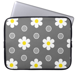 Housse Pour Ordinateur Portable Marguerites et Pois gris et blancs