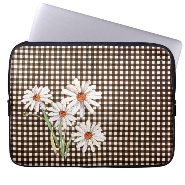 Housse Pour Ordinateur Portable Marguerites Sur En vichy Brown (Devant)