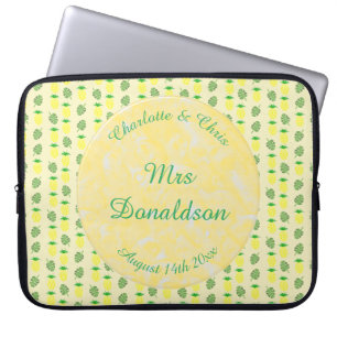Housse Pour Ordinateur Portable Mariage d'été tropical Ananas et Palm Feuille