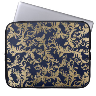 Housse Pour Ordinateur Portable Marine bleu or vintage chic glam damask