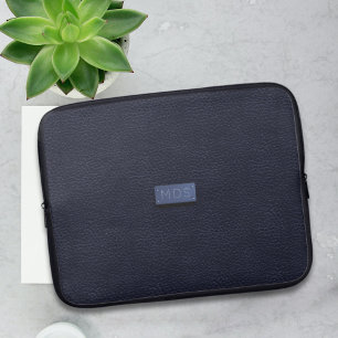 Housse Pour Ordinateur Portable Marine moderne Bleu Faux Cuir Look Monogramme