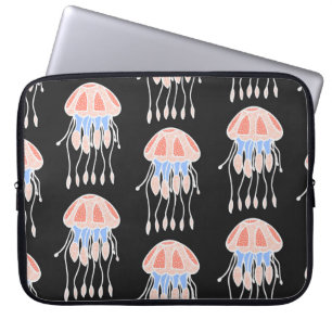 Housse Pour Ordinateur Portable Méduse peinte à la main, motif vintage vibrant.