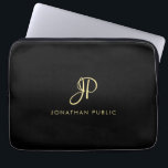 Housse Pour Ordinateur Portable Meilleur Top Gold Look Typographie Monogramme Modè<br><div class="desc">Créez Votre Propre Sac Électronique Modèle / Tablette & Ordinateur Coques / Neoprène Elégant Noir Faux Typographie Or Sleeve 13 pouces.</div>