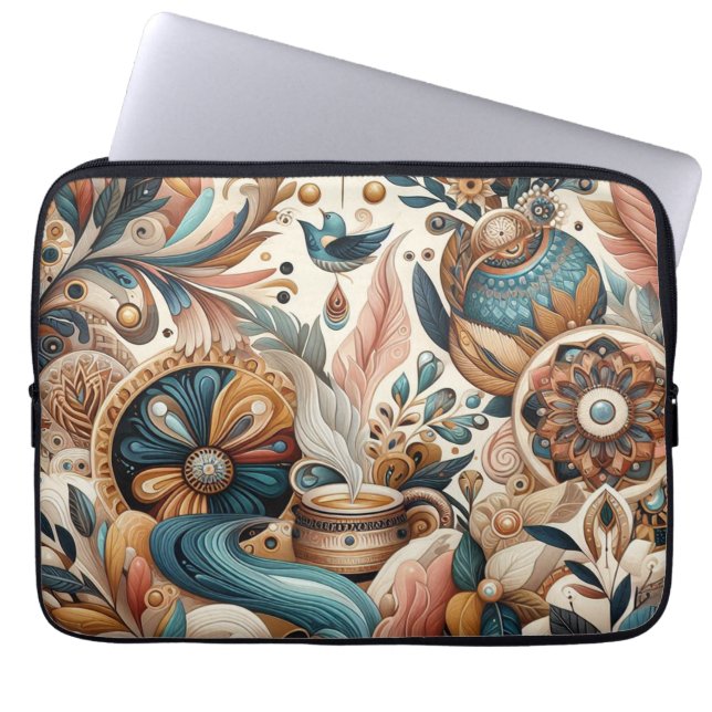 Housse Pour Ordinateur Portable Mélange bohème de fleurs turquoises, magenta, viol (Devant)