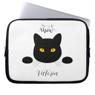 Housse Pour Ordinateur Portable Meow Black Cat Golden Eyes personnalisable