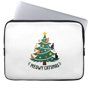 Housse Pour Ordinateur Portable Meowy Catmas Chat Noël Arbre de Noël Xmas Drôle de